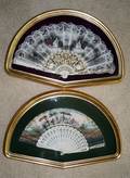 102470 HAND PAINTED CELLULOID FRAMED FANS PAIR