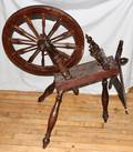 120472 MAHOGANY SPINNING WHEEL H 37 L 33 DIA 21