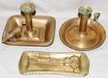 112501 BRASS CHAMBER STICKS 2  SNUFFER  TRAY