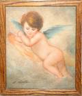 111587 W SAYTON OIL ON CANVAS A CHERUB WBLUE WINGS