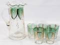 102533 HANDDECORATED CLEAR GLASS PITCHER  TUMBLERS