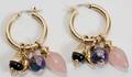 102512 GOLD EARRINGS WENAMEL ONYX  ROSE QUARTZ
