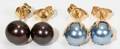 121561 6MM BLACK  SILVER BLUE PEARL STUD EARRINGS