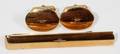 121560 GOLD  DIAMOND TIE BAR AND PAIR OF CUFFLINKS