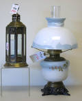 Victorian fluid lamp with painted shade