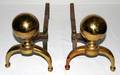 120547 CANNON BALL STYLE BRASS ANDIRONS PAIR H 10