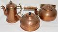 110542 HAMMERED COPPER COFFEE POT 2 TEA KETTLES
