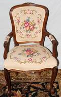 121599 LOUIS XV STYLE WALNUT ARMCHAIR WITH NEEDLEPOINT