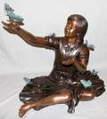 121059 BRONZE FIGURAL SCULPTURE GIRL WBUTTERFLIES