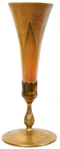 121001 TIFFANY STUDIOS BRONZE  FAVRILE GLASS VASE