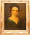 112053 EARLY AMERICAN OIL WOMAN WITH EARRINGS 19TH C