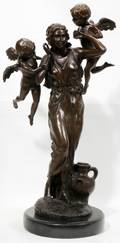 120025 BRONZE SCULPTURE H 23 W 12 WOMAN  CHERUBS