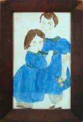 Massachusetts watercolor portrait of a young boy and girl