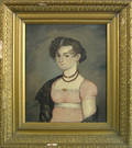 Oil on board folk portrait 19th c
