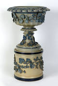 Ohio molded stoneware planter and stand attributed to The Robinson Clay Products Co late 19th c