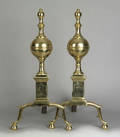 Rare pair of New York Federal brass andirons from the workshop of Richard Wittingham ca 1810