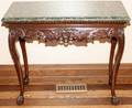 121102 ITALIAN CARVED MAHOGANY CONSOLE WMARBLE TOP