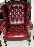 111069 QUEEN ANNE STYLE TUFT LEATHER WINGBACK CHAIR