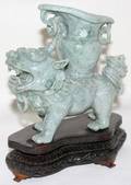 101095 CHINESE CARVED GREEN JADE FOO LION URN 6