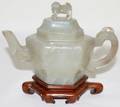 101094 CHINESE CARVED GREEN JADE TEAPOT H4 W6