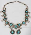 101112 NAVAJO SILVERTURQ SQUASH BLOSSOM NECKLACE