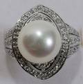 110067 18K WHITE GOLD 11MM PEARL 4CT DIAMOND RING