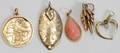 121157 YELLOW GOLD CORAL  OPAL PENDANTS FIVE