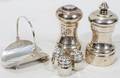 111220 STERLING BASKET  SALT  PEPPERS FIVE PIECES