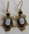 111258 14K GOLD CAMEO  SEED PEARL PENDANT EARRINGS