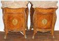 111239 FRENCH WALNUT SATINWOOD STANDS WMARBLE TOPS