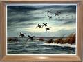 112135 DAVID MAASS OIL ON MASONITE BIRDS IN FLIGHT