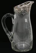 101281 STERLING ON CRYSTAL WATER PITCHER  TUMBLERS