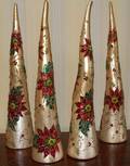 113096 POINSETTIA MOSAIC TREES SET OF FOUR H24