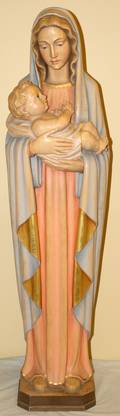 111314 GERMAN WOOD SCULPTURE MADONNA  CHILD H41