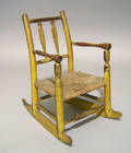 Childs painted rush seat rocking chair earlymid 19th c