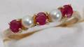 121301 YELLOW GOLD RING WRUBIES  PEARLS 14 GRAMS