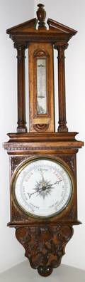 120184 ANTIQUE CARVED OAK BAROMETER H48 L14