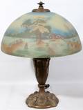 112224 ART GLASS TABLE LAMP REVERSE PAINTED SHADE
