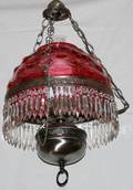 120206 CRANBERRY GLASS CHANDELIER WCRYSTAL PRISMS