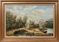 112277 R NISZNERNE OIL ON CANVAS FISHING VILLAGE