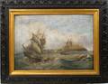 112261 EUROPEAN OIL ON CANVAS COASTLINE WSHIPS