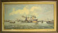 Oil on canvas harbor scene
