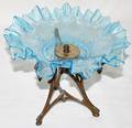 111398 VICTORIAN BLUE GLASS  METAL COMPOTE 19TH C