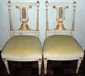121406 LOUIS XVI STYLE GILT  ANTIQUED WHITE CHAIRS