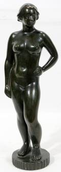 120299 FEMALE NUDE SPELTER SCULPTURE C1950 H13 W5