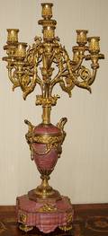 113211 FRENCH STYLE MARBLE  GILT BRONZE CANDELABRAS