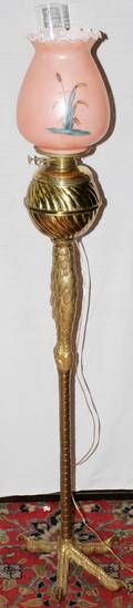 102266 BRASS CRANE LEG FORM LAMP WPAINTED SHADE