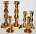 121418 ANTIQUE BRASS CANDLESTICKS THREE PAIR
