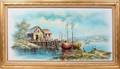 102315 LUIN OIL ON CANVAS 24x48 HARBOR SCENE