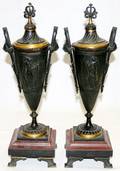 102283 BRONZE WROUGE  BLACK MARBLE COVERED VASES